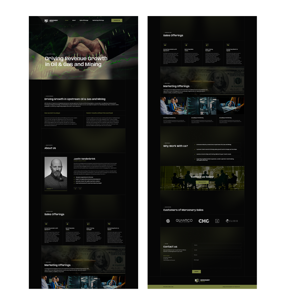 Website Layout Mercenary Sales--